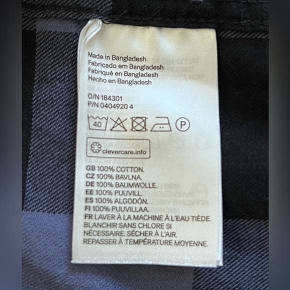 NWT H & M  L.O.G.G. Blue & Black Checked Cotton Long Sleeve Plaid Shirt-Size 2 - Picture 6 of 9